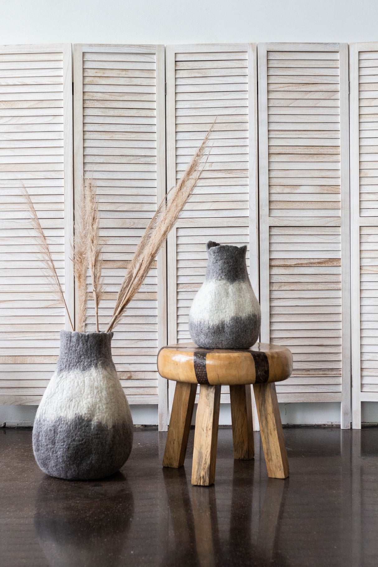 Eclipse Charcoal and Ivory Wool Gourd Basket-Baskets-Parc Decor