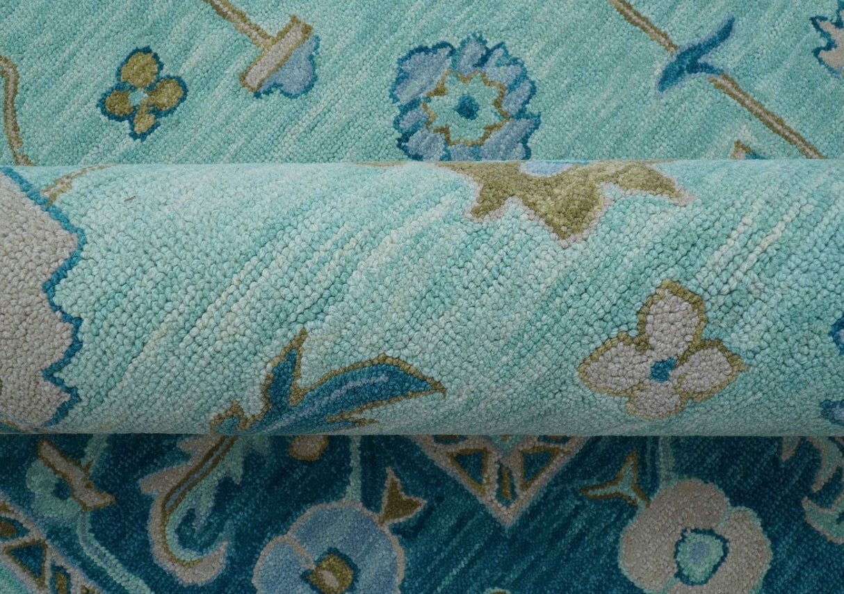 Elaine Custom Made Blue Traditional Oushak Hand Tufted Wool Rug