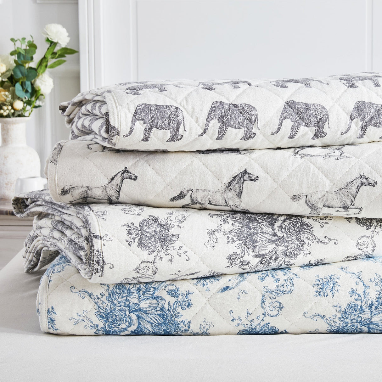 Elephants Cotton Flannel Quilt Set-Quilt-Parc Decor