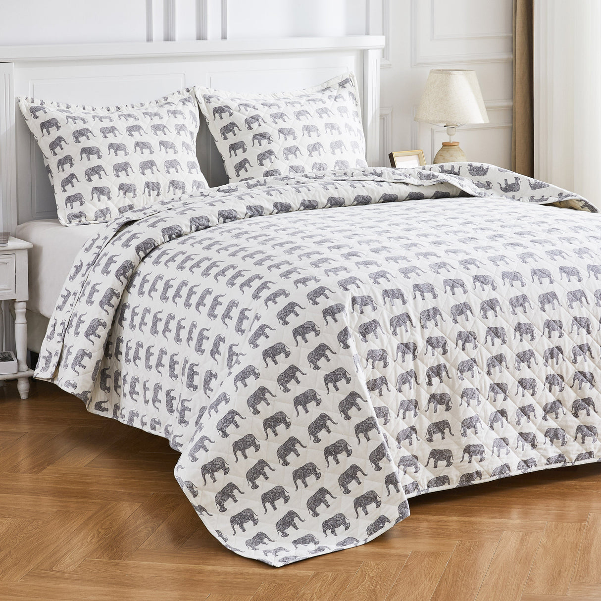 Elephants Cotton Flannel Quilt Set-Quilt-Parc Decor