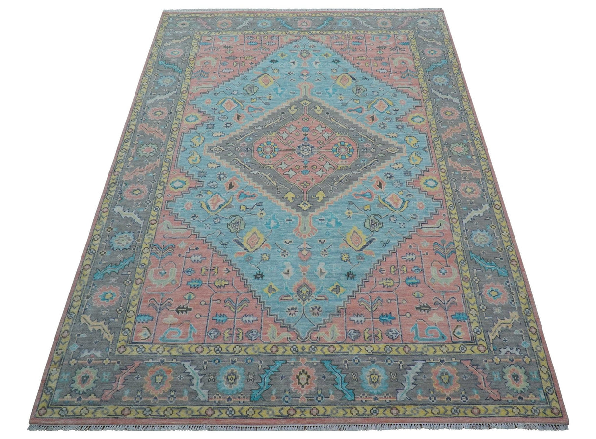 Eliane Custom Made Traditional Style Pink And Blue Hand Knotted Wool Area Rug