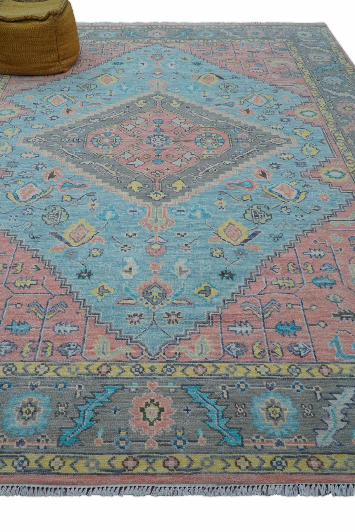 Eliane Custom Made Traditional Style Pink And Blue Hand Knotted Wool Area Rug