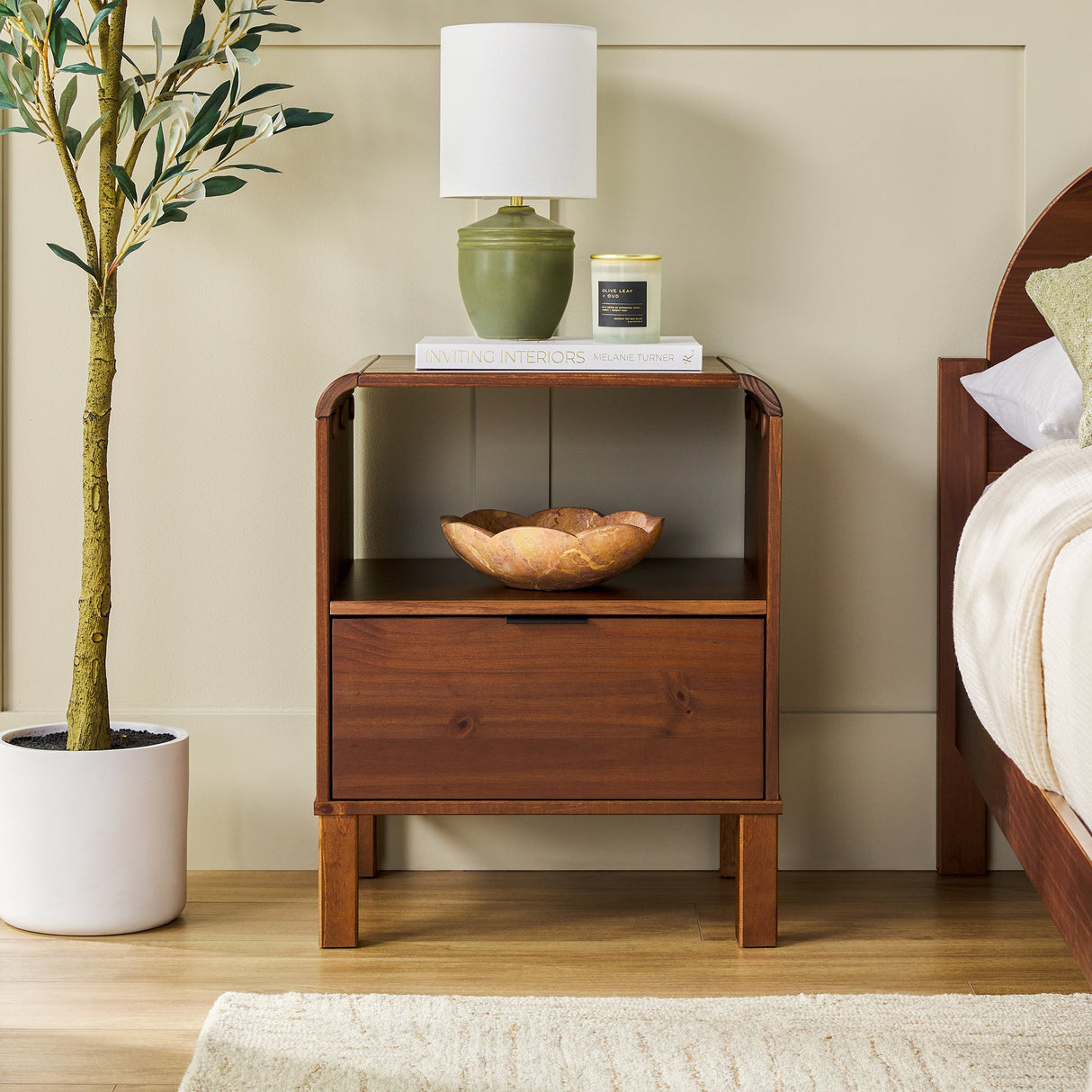 Elias Modern Curved-Frame Solid Wood Nightstand-Bedroom-Parc Decor