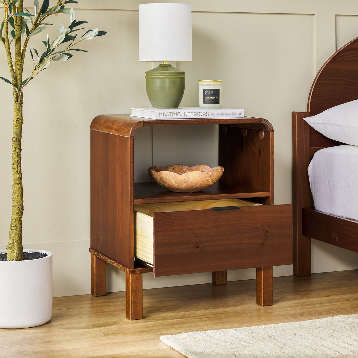 Elias Modern Curved-Frame Solid Wood Nightstand-Bedroom-Parc Decor