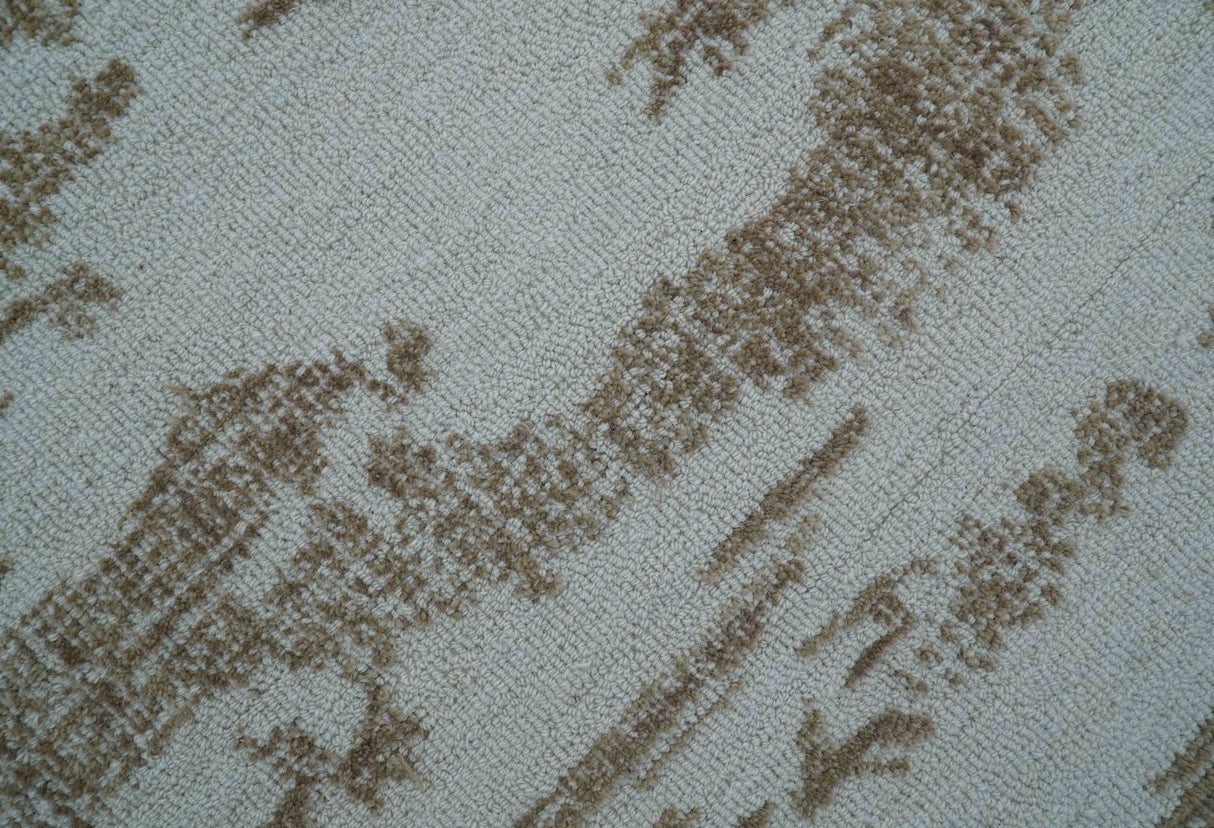 Ella Custom Made Abstract Brown And Ivory Hand Tufted wool rug