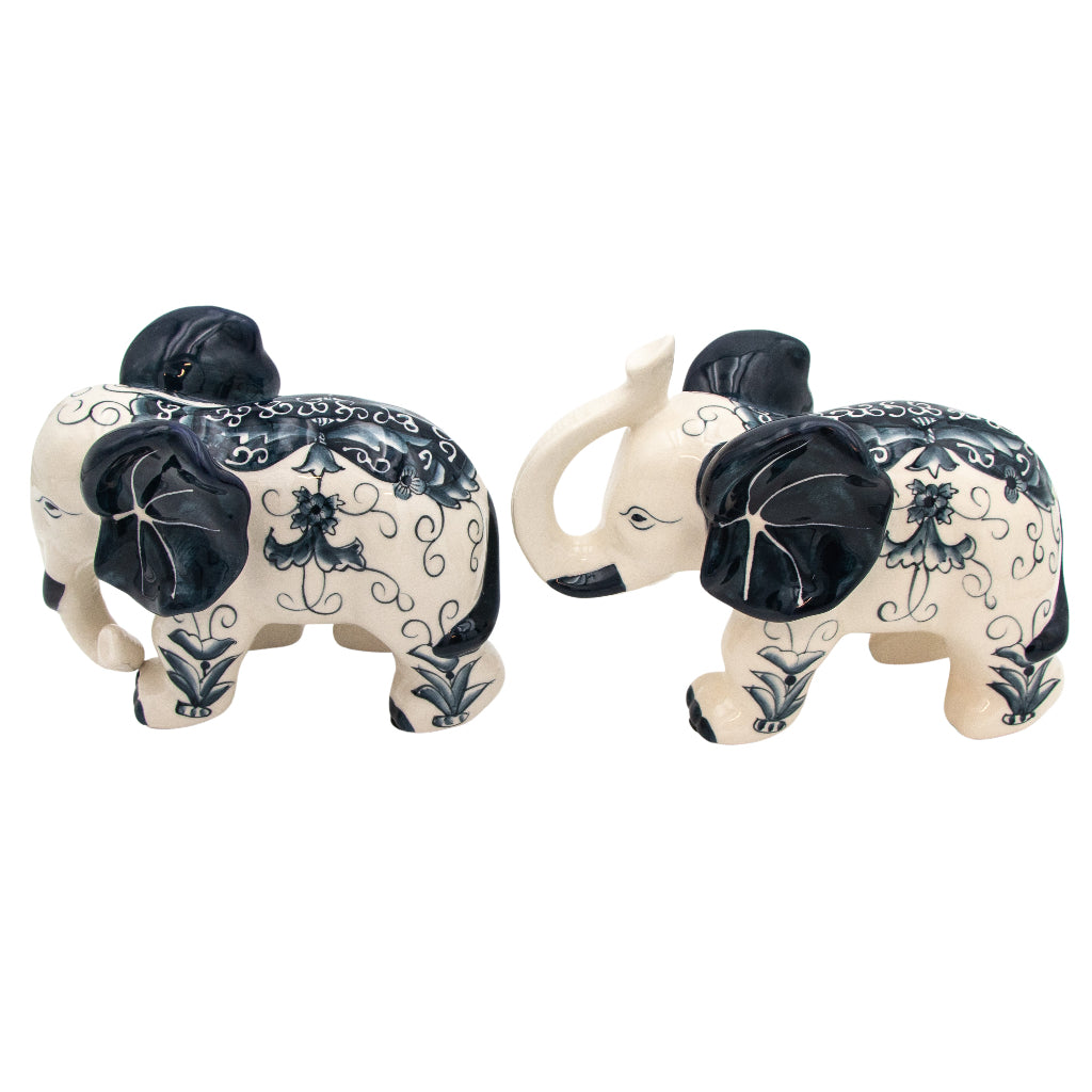 Embera & Nyala Hand-Painted Ceramic Elephants – Pair
