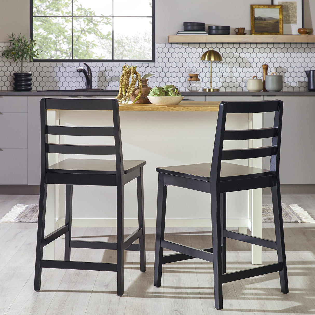 Erekson Solid Wood Ladder Back Bar Stool, Set of 2-Dining / Kitchen-Parc Decor