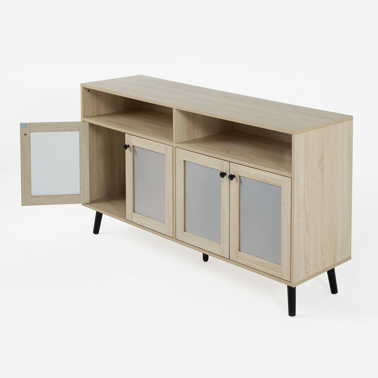 Evans 56 Inch Mid-Century Modern TV Stand with Open Shelves and Cabinets for Living Room, Bedroom-电视柜-Parc Decor