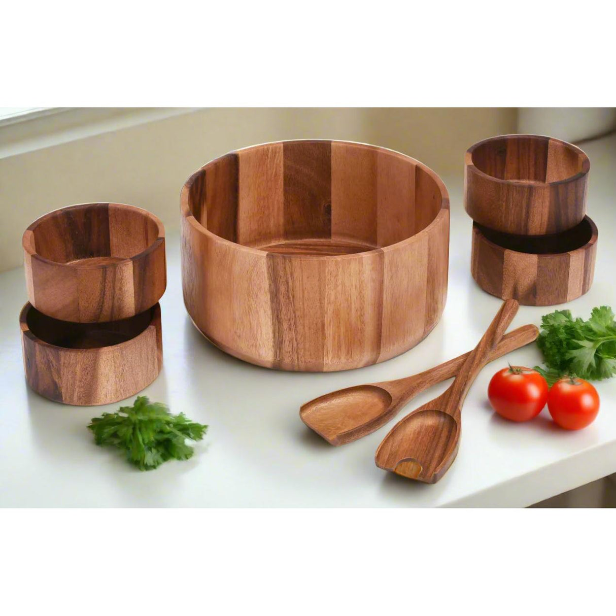 Extra Large Salad Bowl with Servers and 4 Individuals - 327C7