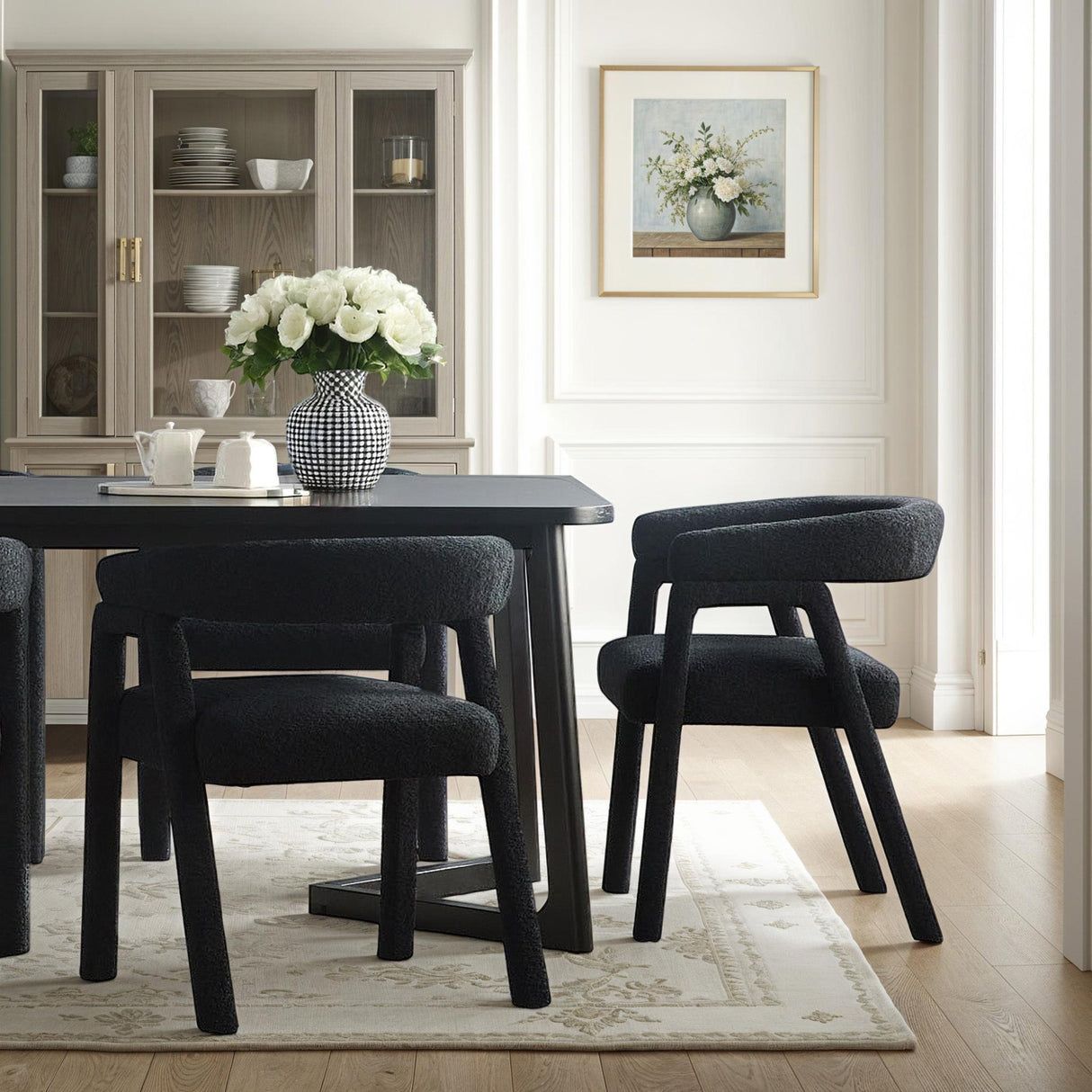 Ezra Modern Boucle Solid Wood Rounded Back Dining Chair (Set of 2)