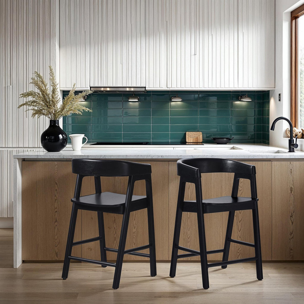 Ezra Modern Solid Wood Rounded Back Single Counter Stool-Dining / Kitchen-Parc Decor