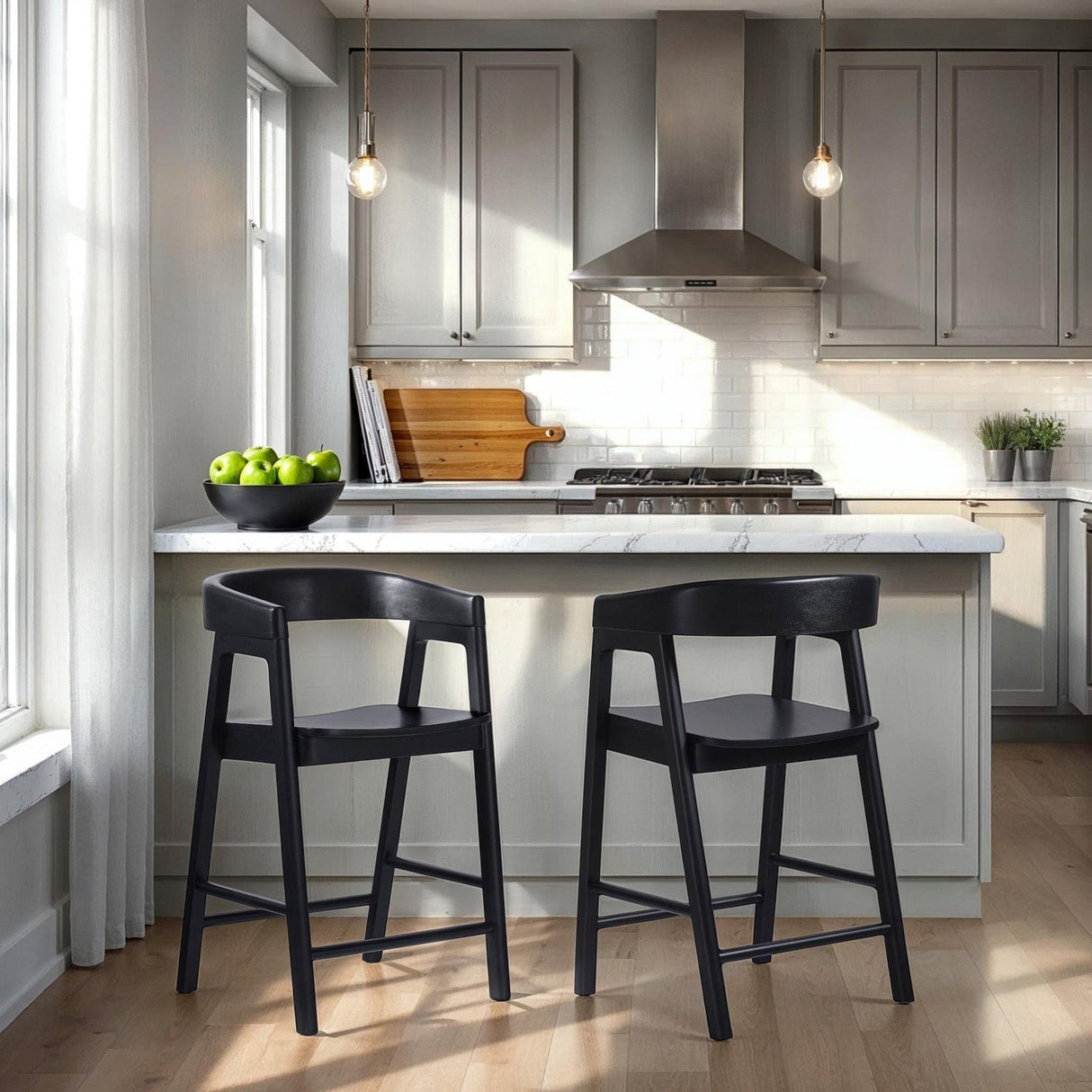 Ezra Modern Solid Wood Rounded Back Single Counter Stool-Dining / Kitchen-Parc Decor