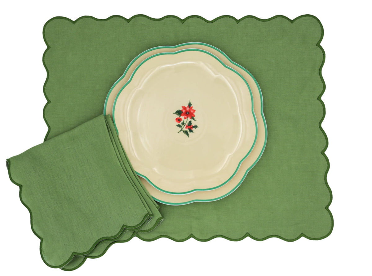 Fabled Flora Scalloped Ceramic Dinner Plates – Set of 4 (+1 Bonus Plate)