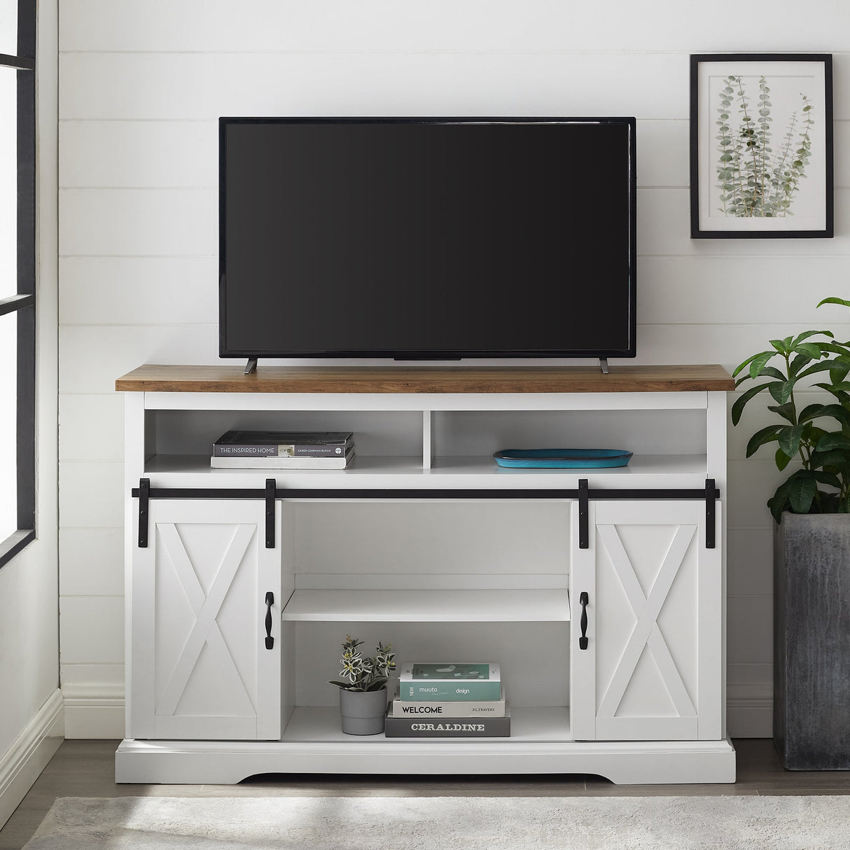 Farmhouse 52" Sliding Barn Door Highboy Modern TV Stand-Entertainment-Parc Decor