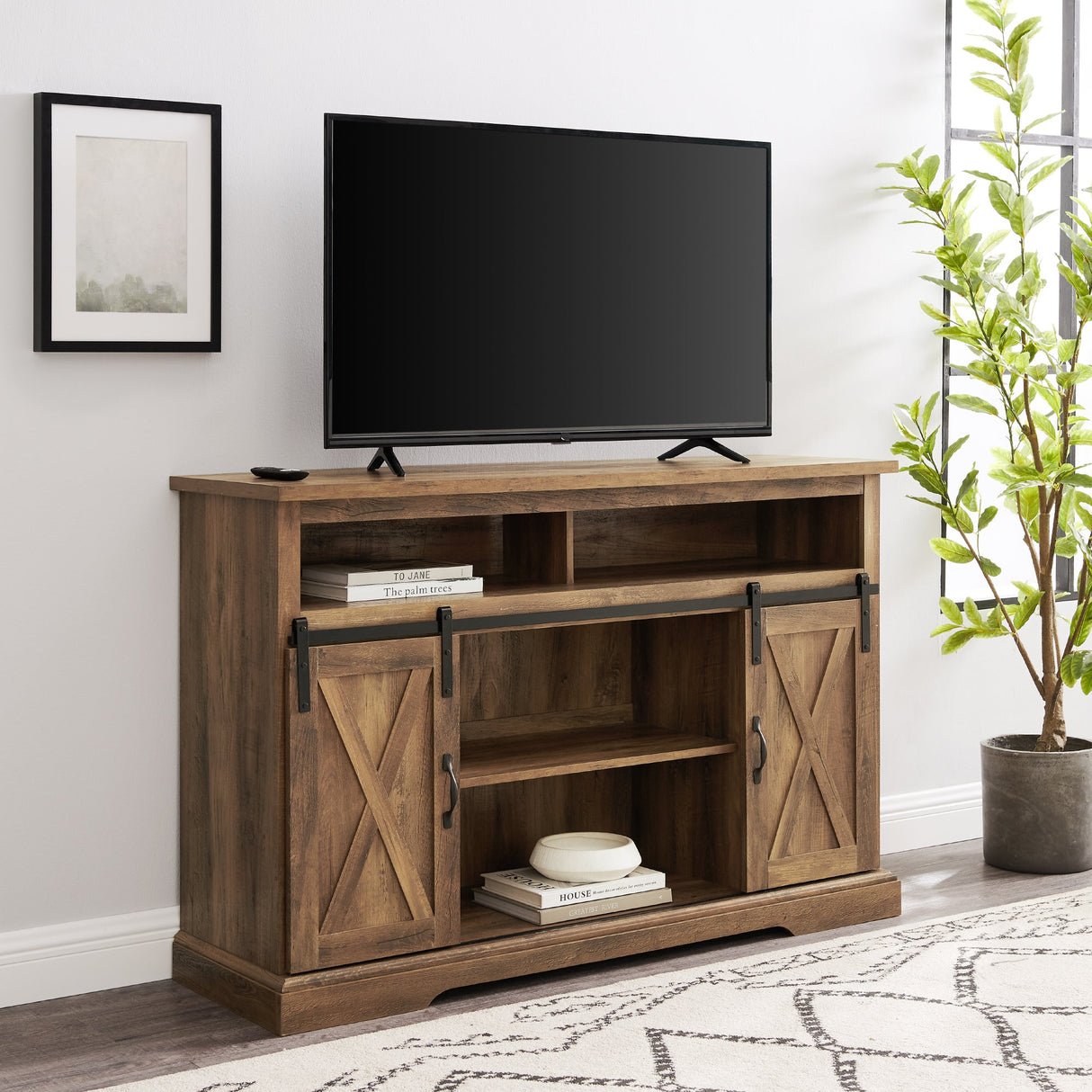 Farmhouse 52" Sliding Barn Door Highboy Modern TV Stand-Entertainment-Parc Decor