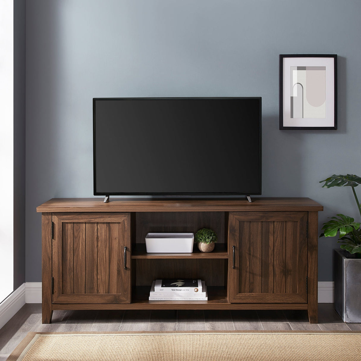 Farmhouse 58" Modern Grooved 2 Door TV Stand-Entertainment-Parc Decor