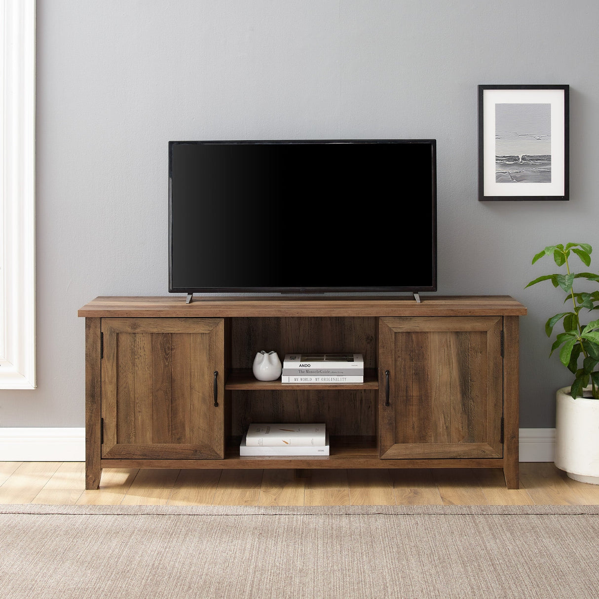 Farmhouse 58" Modern Grooved 2 Door TV Stand-Entertainment-Parc Decor
