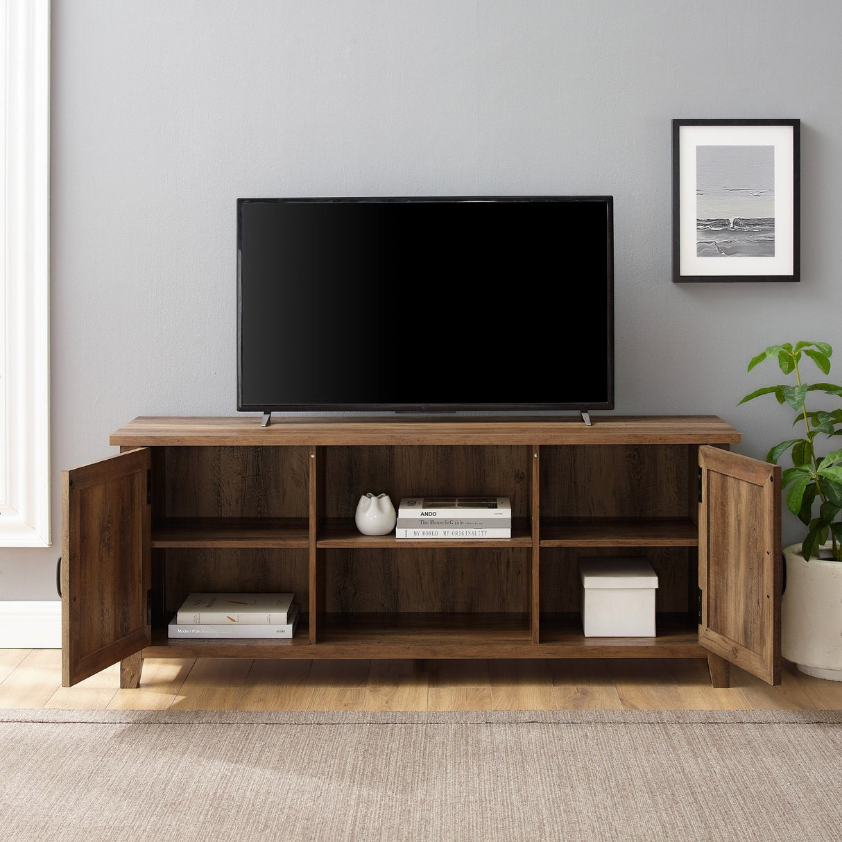 Farmhouse 58" Modern Grooved 2 Door TV Stand-Entertainment-Parc Decor
