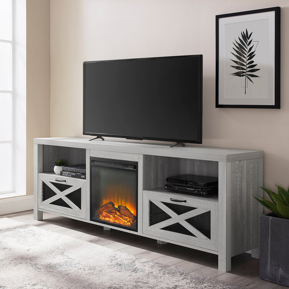Farmhouse Abilene 70" Rustic Fireplace TV Stand-Fireplace-Parc Decor
