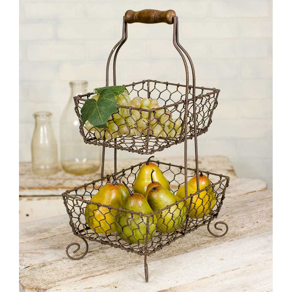 Farmhouse Chicken Wire Two-Tier Fruit Basket-Fruit Basket-Parc Decor