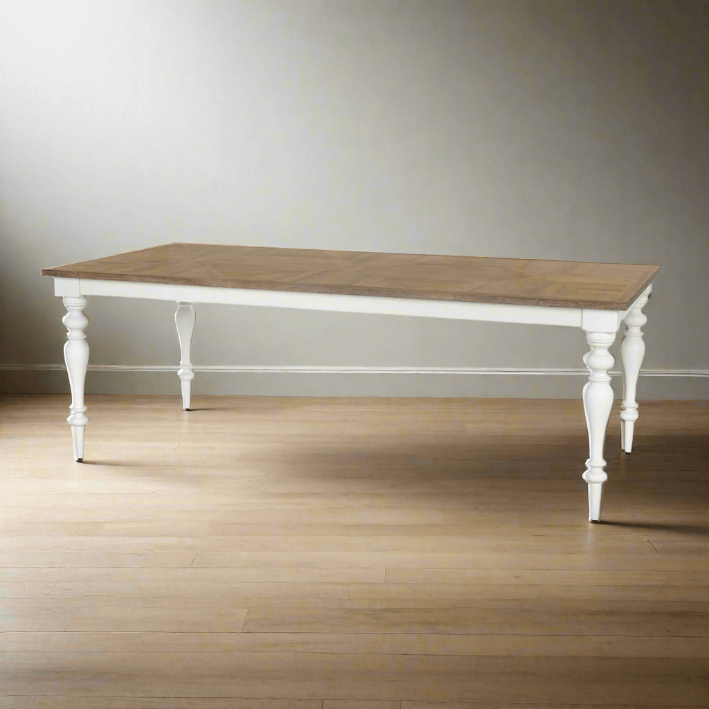 Farmhouse Dining Table with Vintage White Turned Legs-Table-Parc Decor