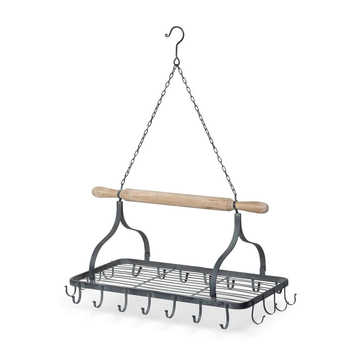 Farmhouse Hanging Pot Rack with Rolling Pin and Hooks-Pot Rack-Parc Decor