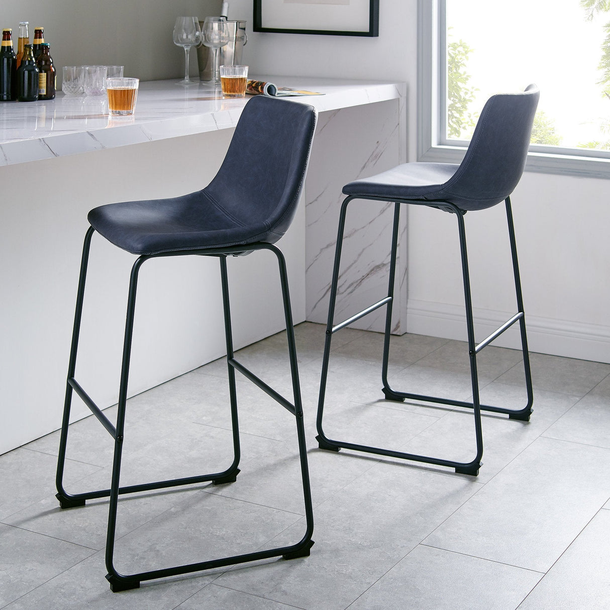 Faux Leather 2-Piece Bar Stools-Dining / Kitchen-Parc Decor