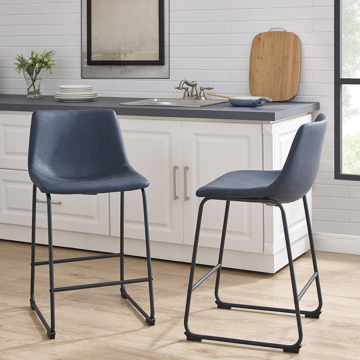 Faux Leather Counter Stools Set of 2-Dining / Kitchen-Parc Decor