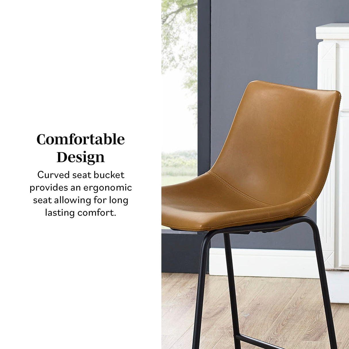 Faux Leather Counter Stools Set of 2-Dining / Kitchen-Parc Decor