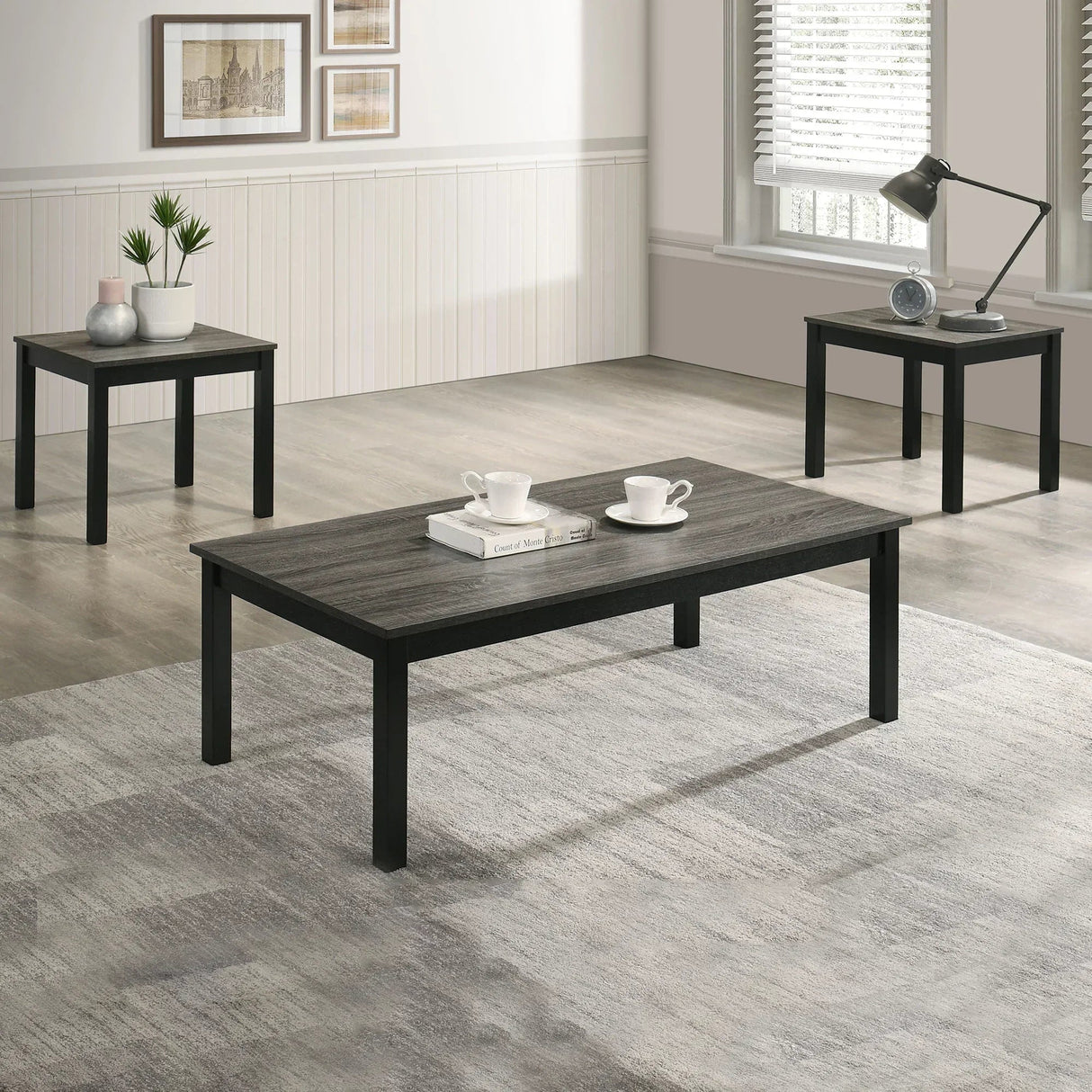 Findlay 3-Piece 47.5 in. Rectangle Faux Marble Top Coffee Table Set with Solid Wood Legs