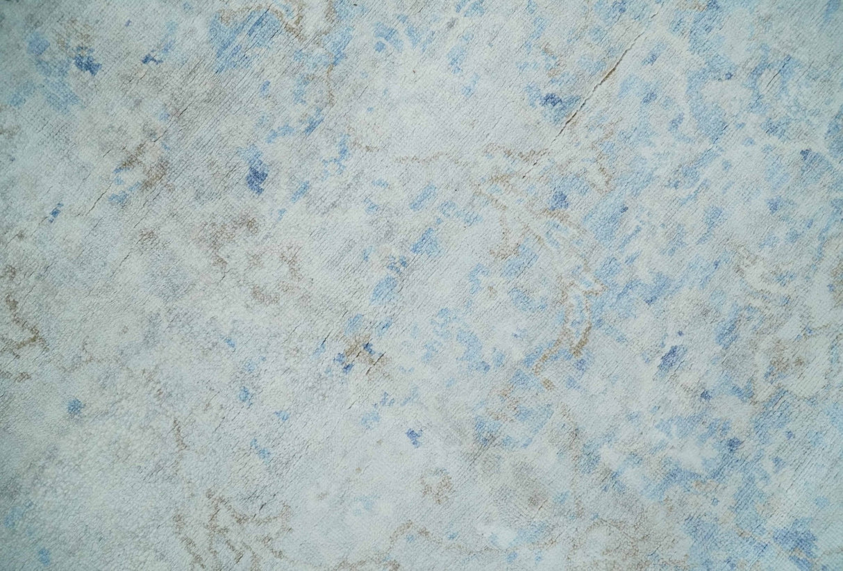 Fine 10x13 Ivory and blue Modern Abstract Hand Knotted Blended Wool and Art silk Area Rug-Area Rug-Parc Decor