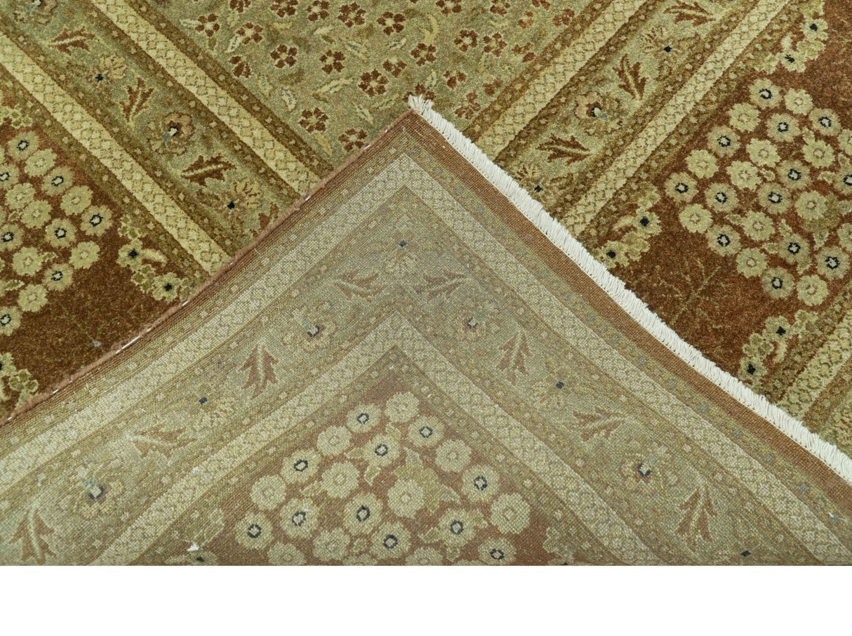 Fine Antique Knotted Traditional Tabriz Brown And Beige Wool Area Rug