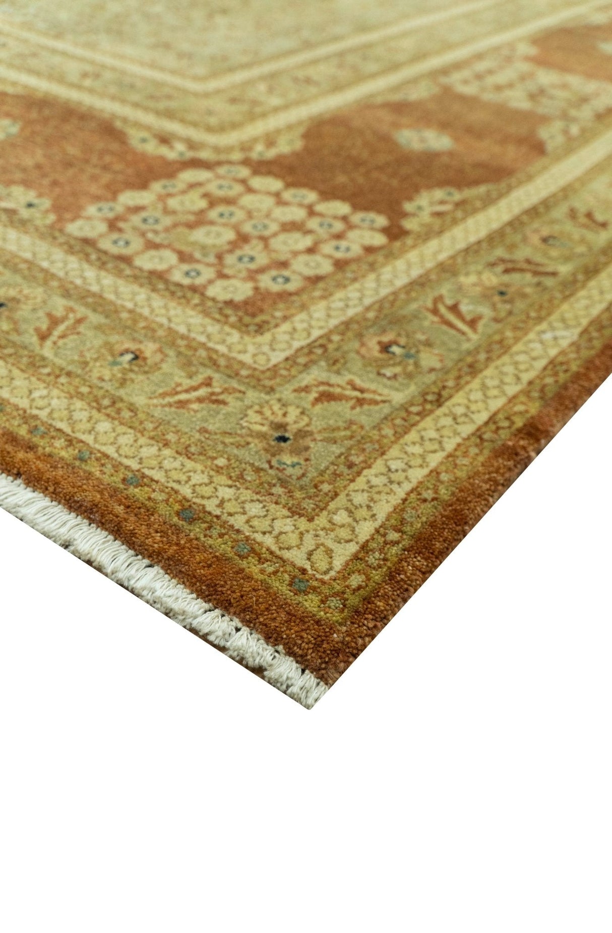 Fine Antique Knotted Traditional Tabriz Brown And Beige Wool Area Rug