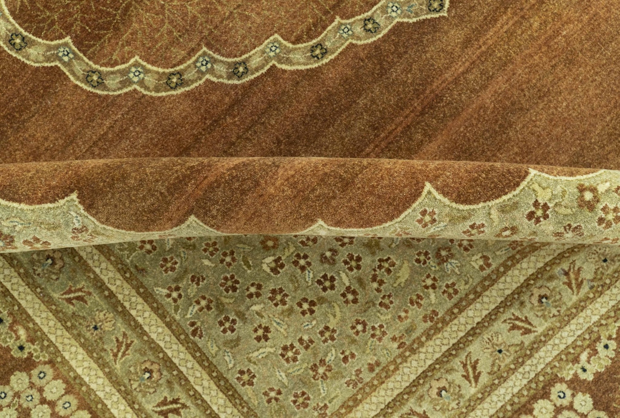 Fine Antique Knotted Traditional Tabriz Brown And Beige Wool Area Rug