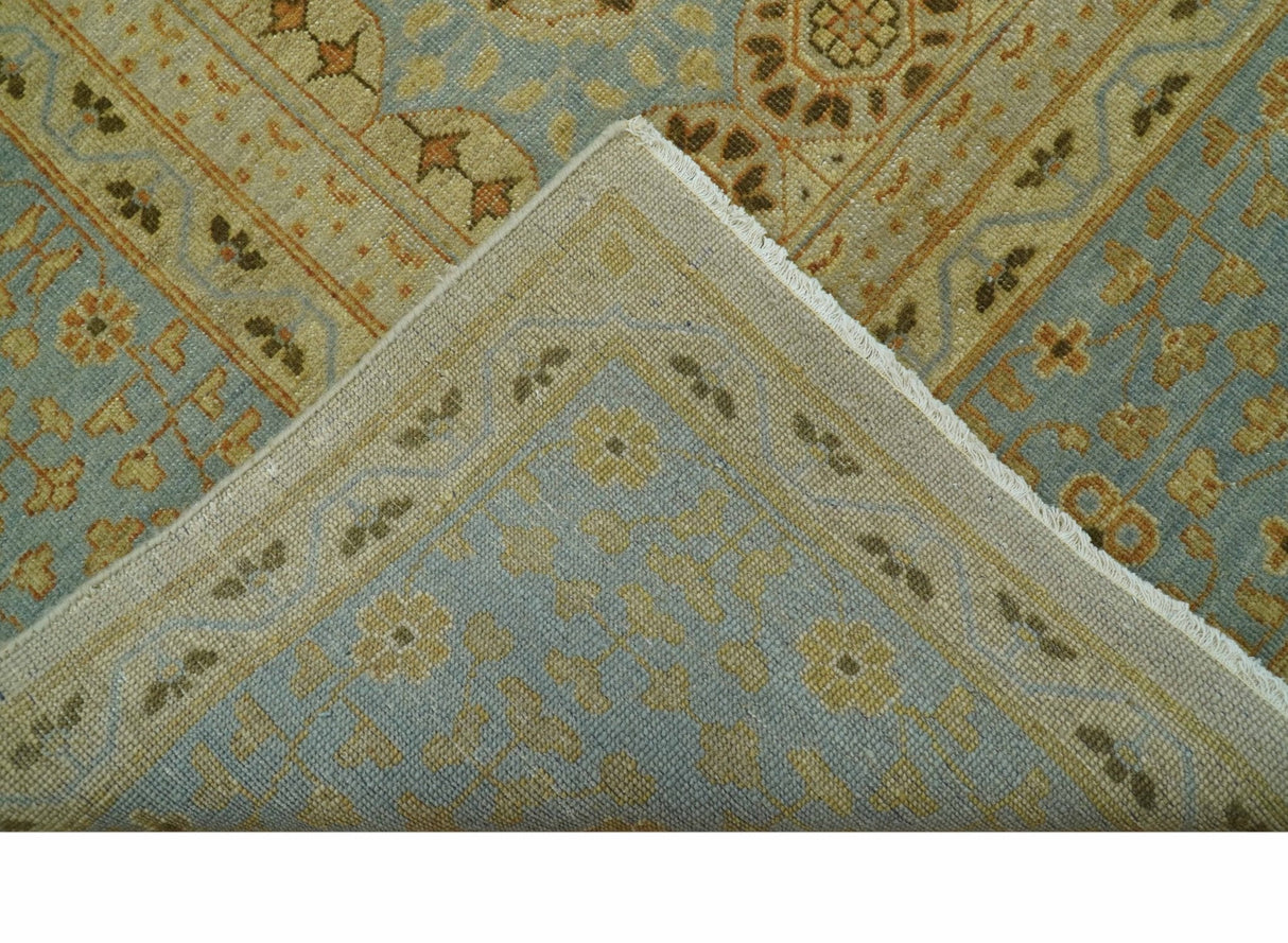 Fine Blue And Beige Traditional Mamluk Design Hand Knotted 8x10 Wool Area Rug
