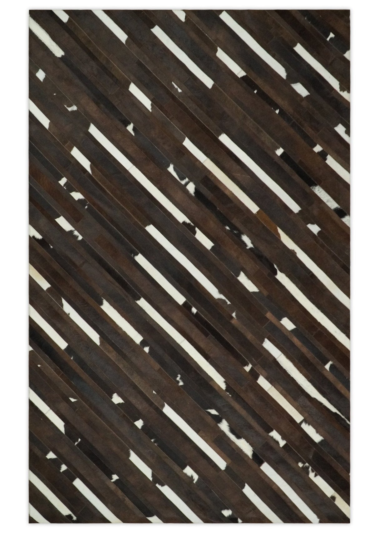 Flatweave Hairon Genuine Leather 5x8, 8x10 and 9x12 Brown Tan and Ivory Area Rug