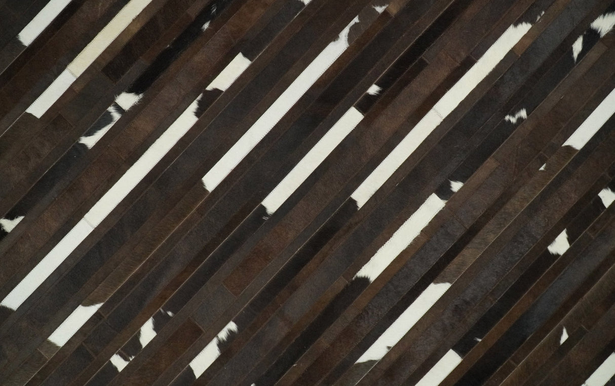 Flatweave Hairon Genuine Leather 5x8, 8x10 and 9x12 Brown Tan and Ivory Area Rug