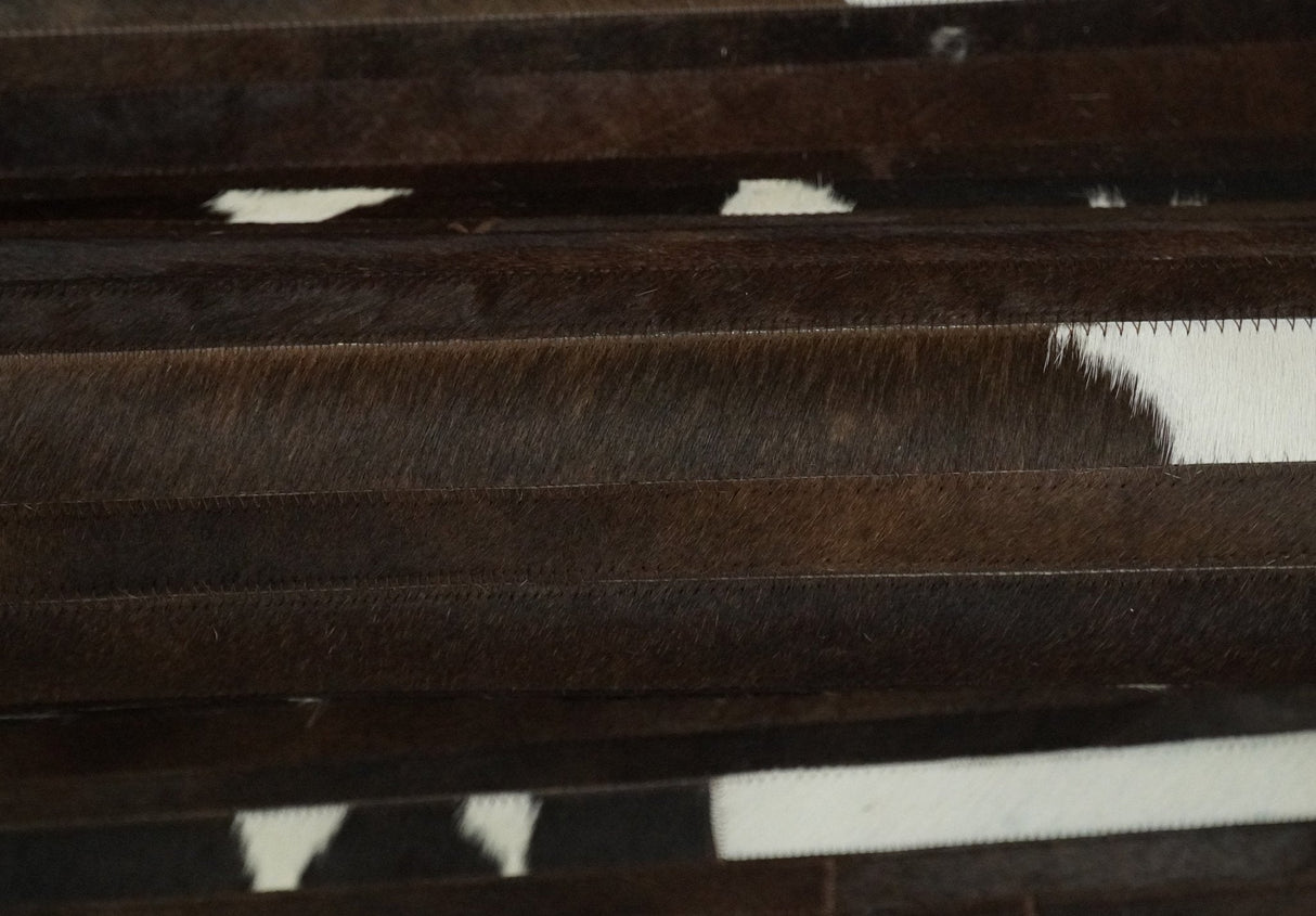 Flatweave Hairon Genuine Leather 5x8, 8x10 and 9x12 Brown Tan and Ivory Area Rug