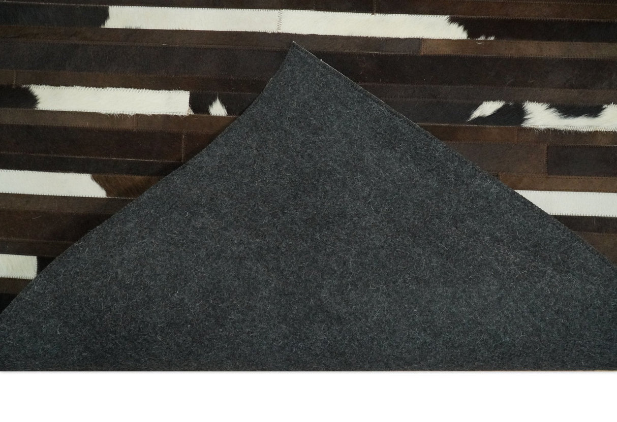Flatweave Hairon Genuine Leather 5x8, 8x10 and 9x12 Brown Tan and Ivory Area Rug