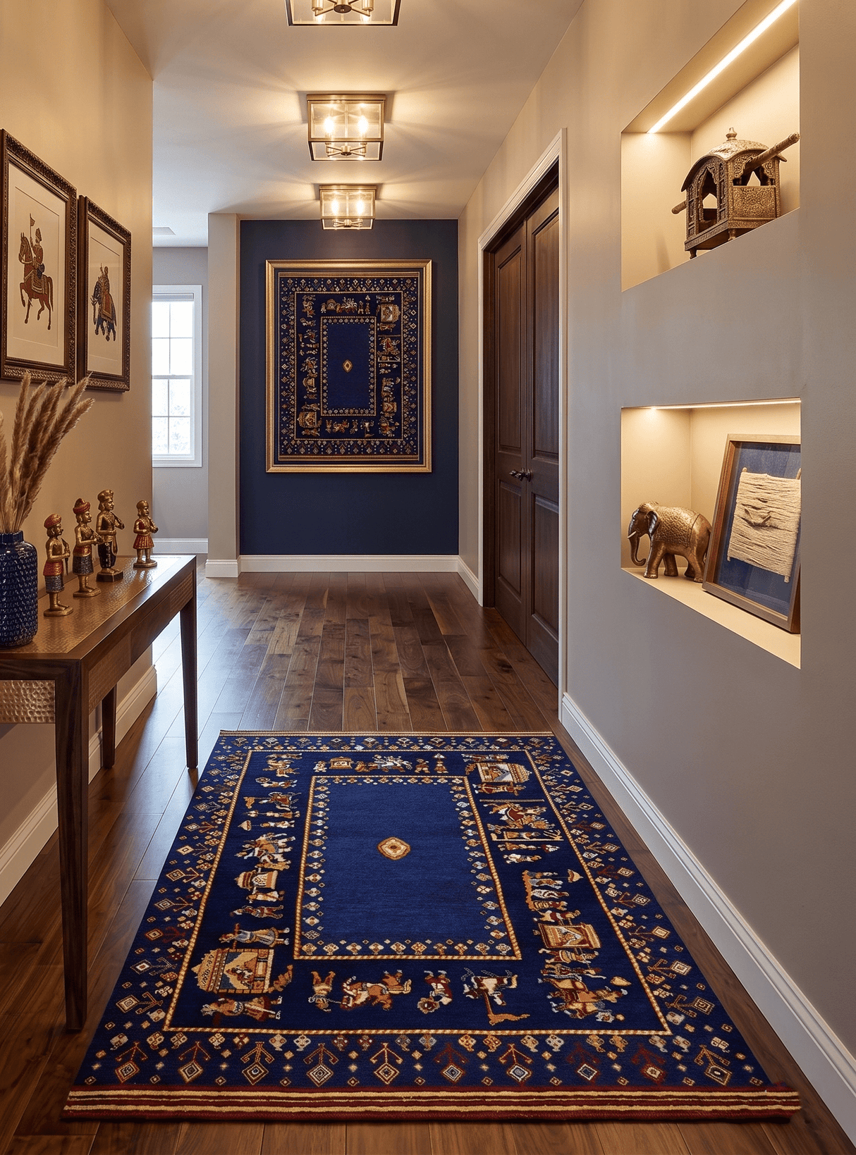 Flatwoven 5x7 Traditional Navy Blue Hand Woven Wool Rug