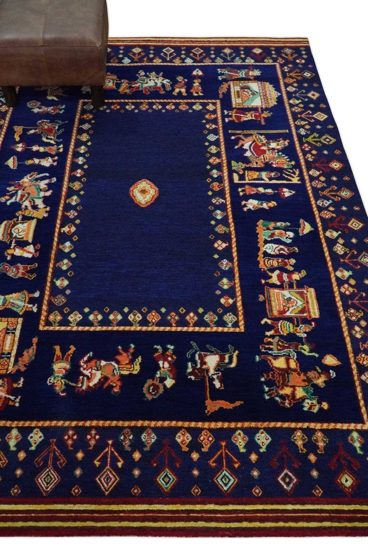 Flatwoven 5x7 Traditional Navy Blue Hand Woven Wool Rug