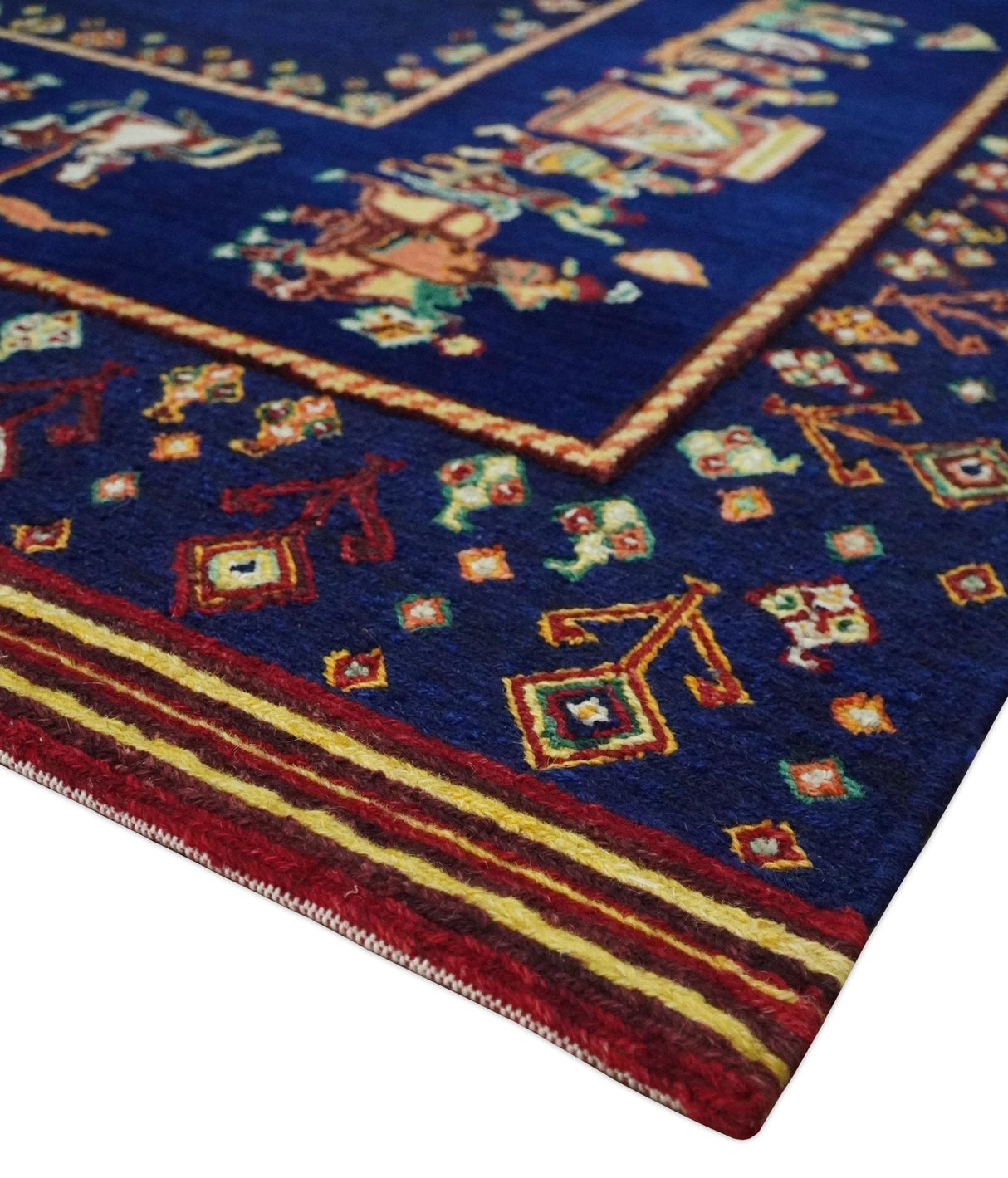 Flatwoven 5x7 Traditional Navy Blue Hand Woven Wool Rug