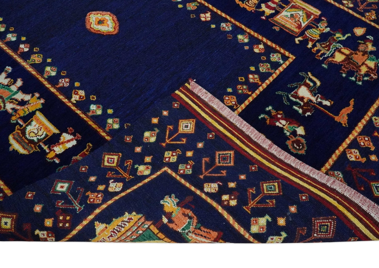Flatwoven 5x7 Traditional Navy Blue Hand Woven Wool Rug
