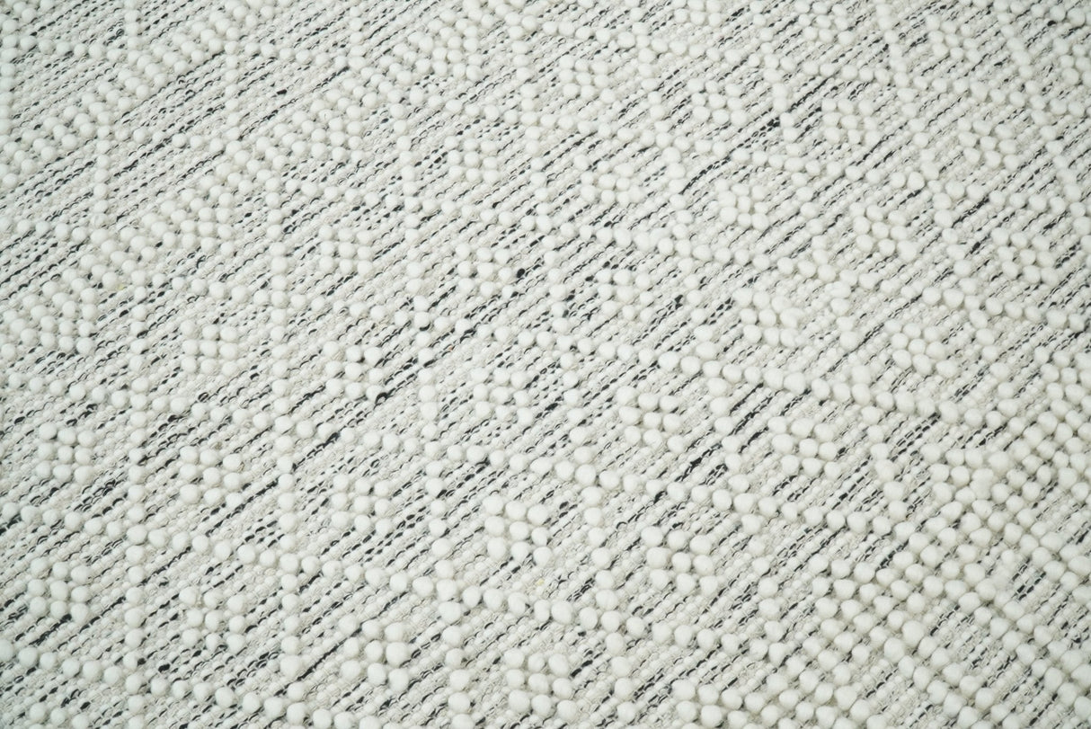 Flatwoven Dhurrie Woolen Chunky and Soft White Wool Area Rug, Living Room and Kids Rug | CAL1-Area Rug-Parc Decor