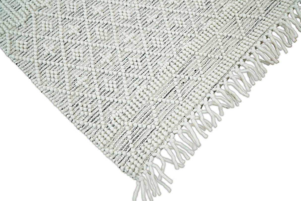 Flatwoven Dhurrie Woolen Chunky and Soft White Wool Area Rug, Living Room and Kids Rug | CAL1-Area Rug-Parc Decor
