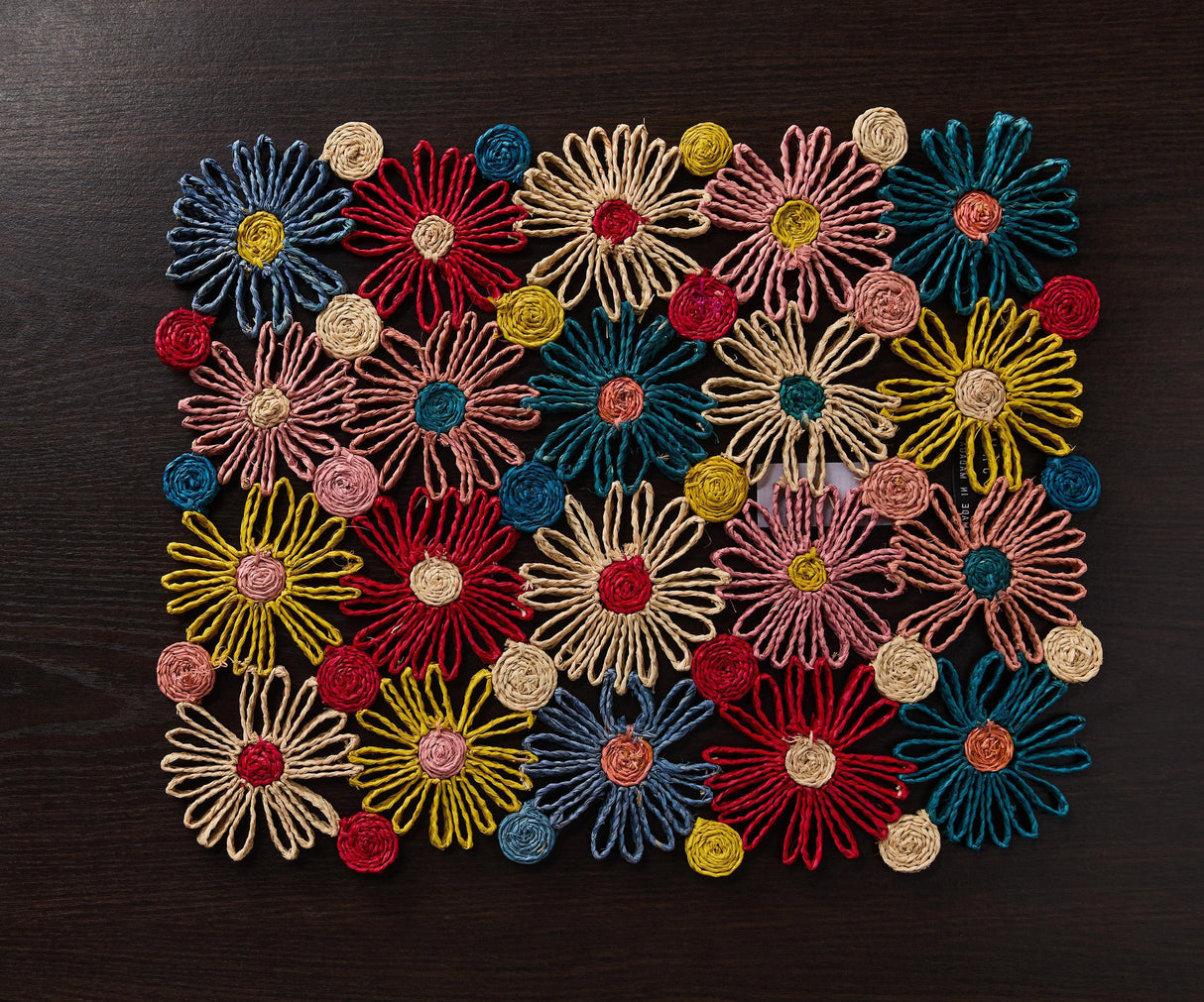 Fleur Raffia placemat, Multicolor Flowers woven tabletop-table tops-Parc Decor