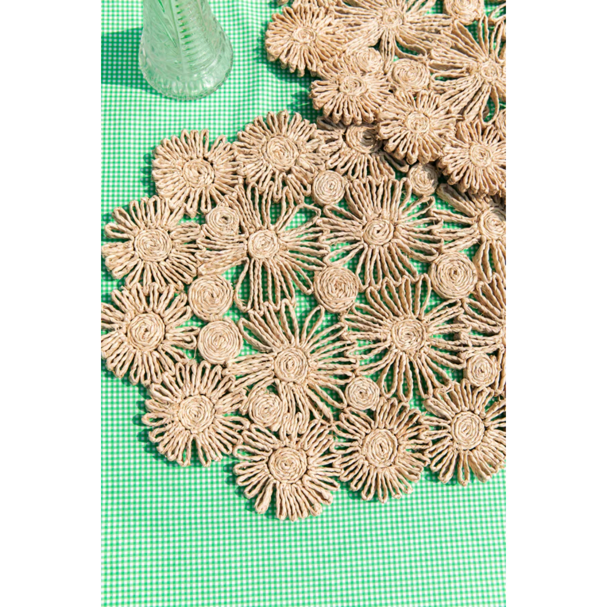Fleur Raffia Placemat, Natural Color Flowers Woven Tabletop-table top-Parc Decor