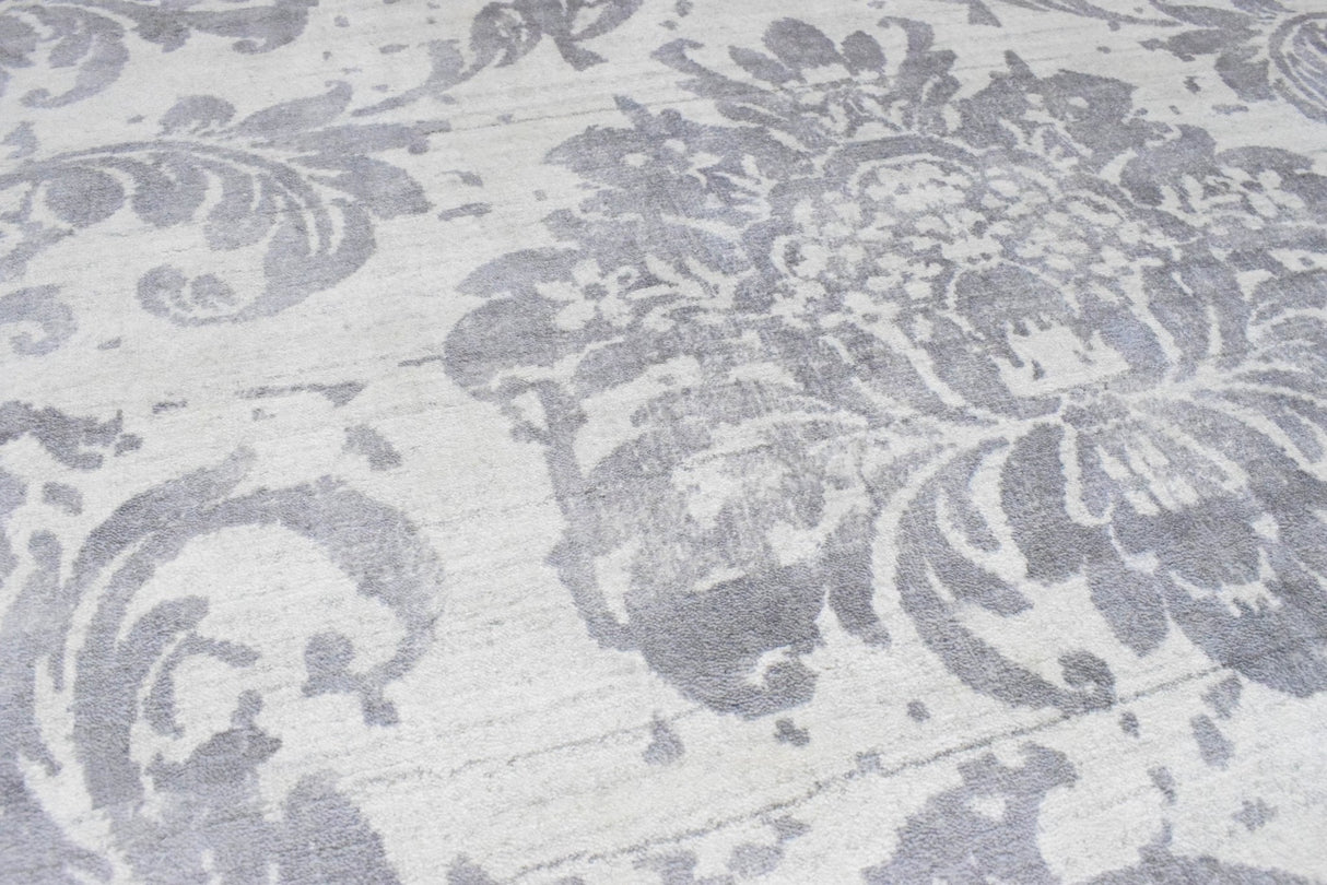 Floral 8x10 Handmade Art Silk Area Rug, Made with screen printing technique-Area Rug-Parc Decor