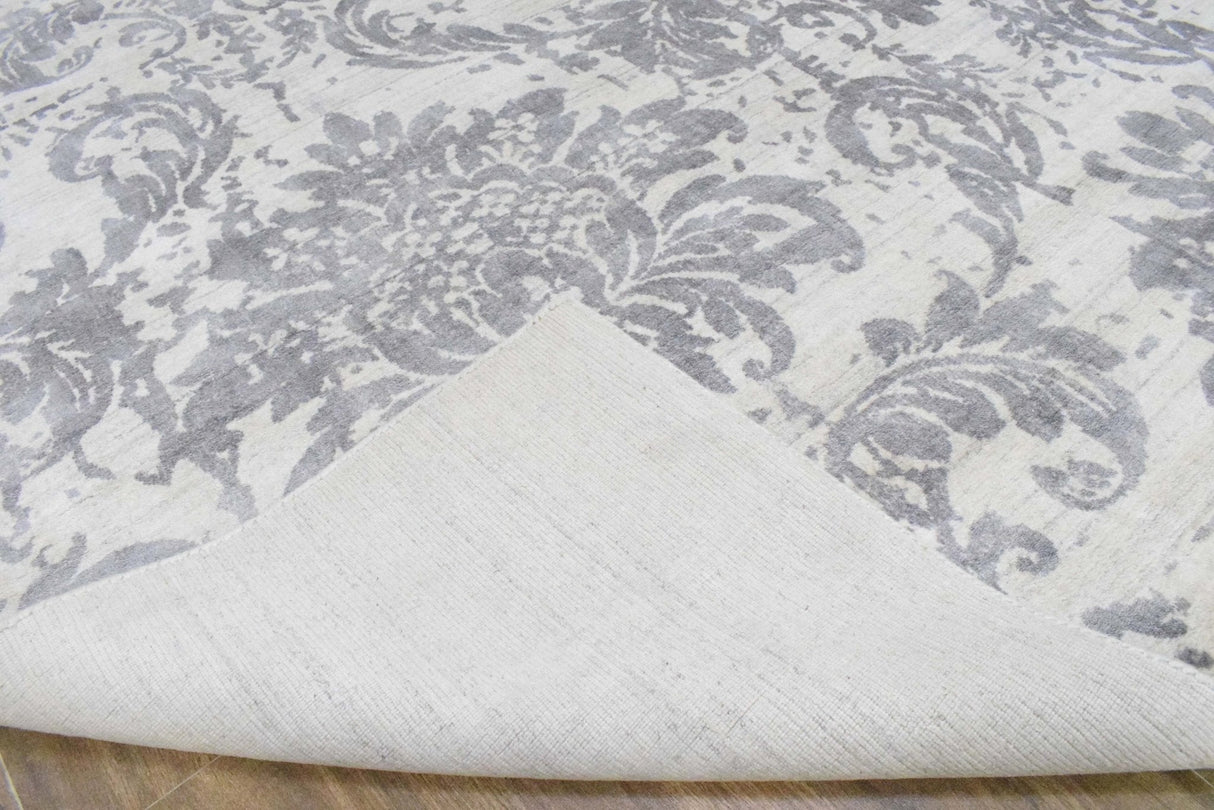 Floral 8x10 Handmade Art Silk Area Rug, Made with screen printing technique-Area Rug-Parc Decor