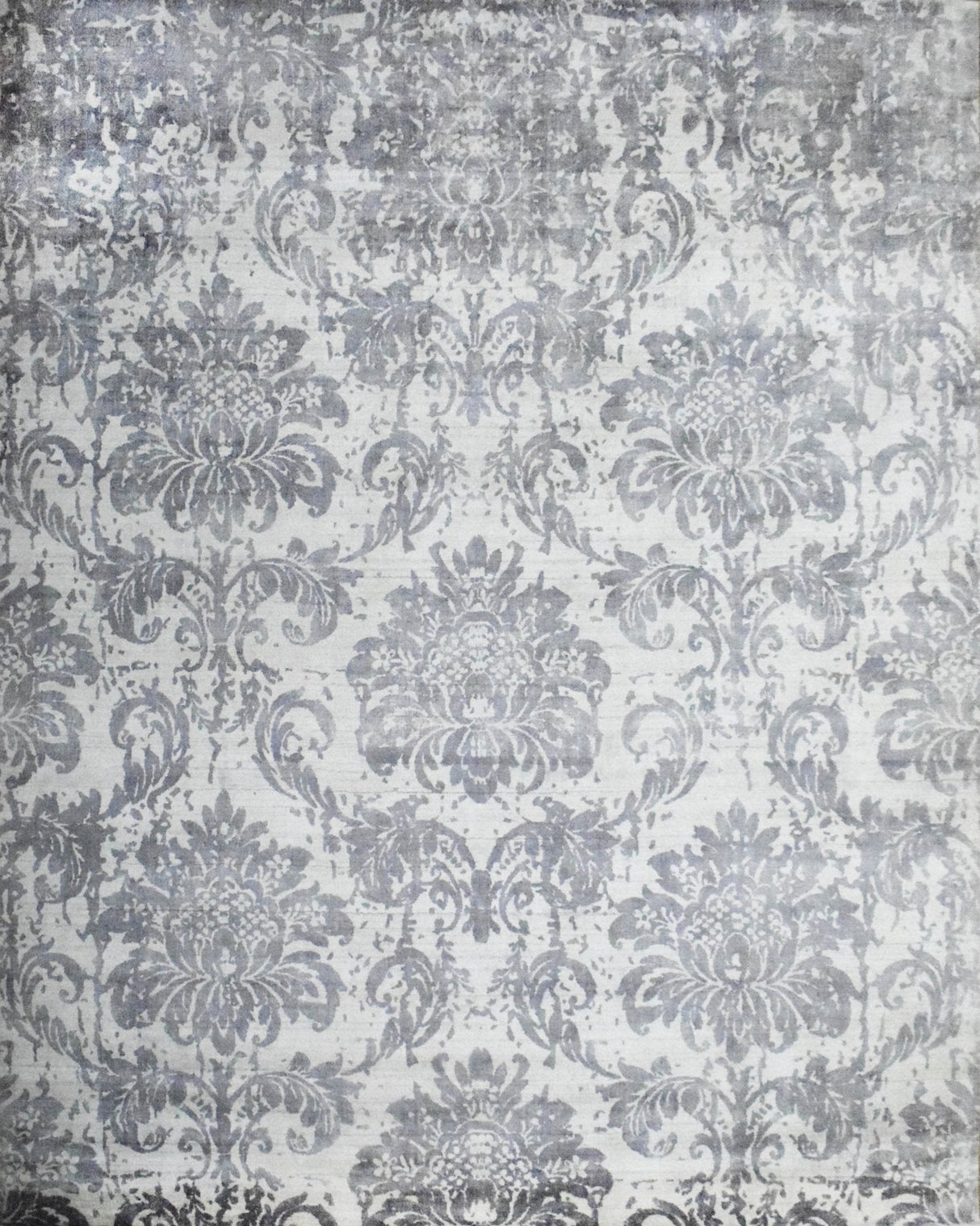 Floral 8x10 Handmade Art Silk Area Rug, Made with screen printing technique-Area Rug-Parc Decor